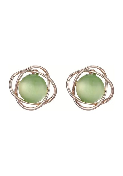 Junea - Rose Gold Zincirli Yeşil Taşlı Geometrik Şık Tasarım Minimalist Kolye Ve Küpe Takı Seti