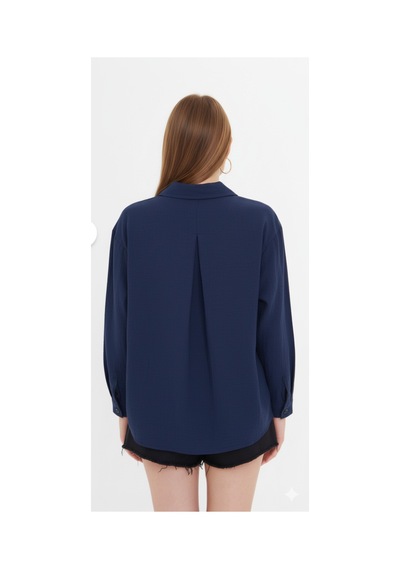 Thiff Gymwear Kadın Oversize Basic Cepli Müslin Gömlek Lacivert