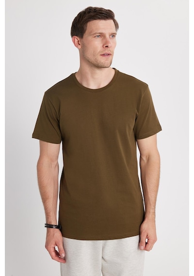 Tudors Unisex Slim Fit Dar Kesim %100 Pamuk Yumuşak Dokulu Haki Bisiklet Yaka Tişört-34608 Haki