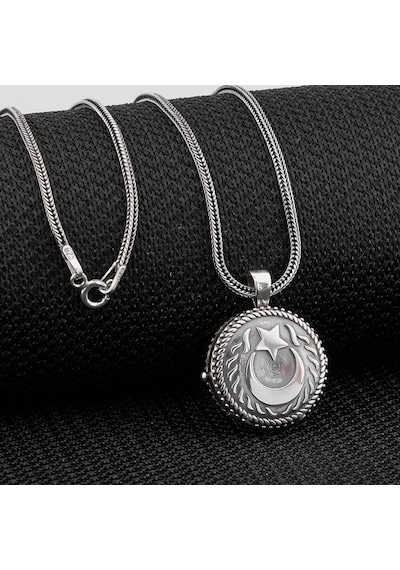 Takılingo 925 Ayar Gümüş Çift Taraflı Ayyıldız Açılabilir Cevşen Erkek Kolye Gümüş