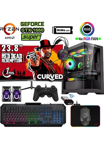 Xaser Blood X90 R5-5600 32 GB 1 TB M.2 SSD 6 GB GTX1660 23.8" Free Dos Masaüstü Oyuncu Bilgisayarı