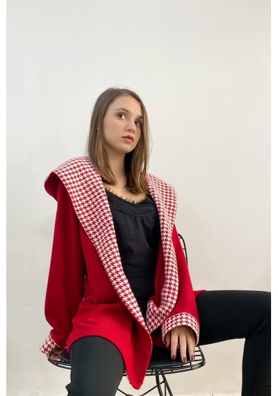Mois Atelier Kazayağı Detaylı Kırmızı Triko Hırka, Tasarım, Hediye, Büyük Beden, Tesettür Kırmızı