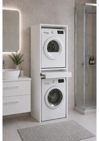 Çamaşır Makinası Dolabı Kurutma Makinası Dolabı 2 Kapaklı 190x67x67 Beyaz