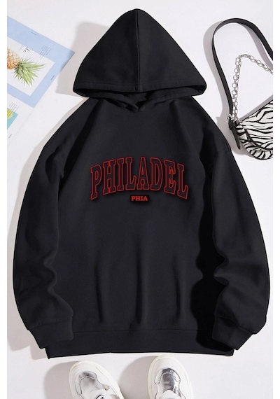 Uyguntarz Unisex Philadelphia Baskılı Sweatshirt siyah