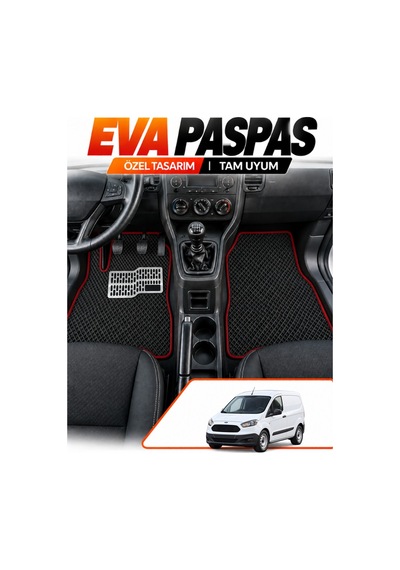 Ford Tourneo Courıer Panelvan 2013-2023 Uyumlu Eva Oto Paspas Ön 2 Parça Siyah-bordo