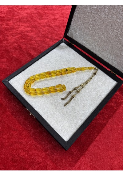 Damla Kehribar Gümüş Kozalı 13 Gram Tesbih Kaya Damla
