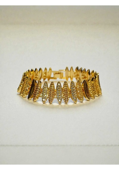 22 Ayar Altın Kaplama Taşlı Sıra Bileklik - 18 Cm Şık Tasarım Gold