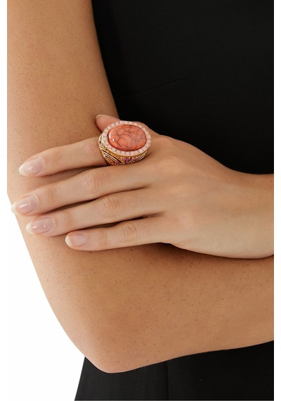Xl Oval Cocktail Ring, Büyük Oval Taşlı Gösterişli Yüzük Turuncu
