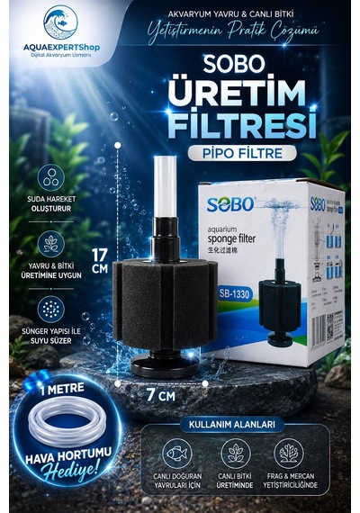 Sobo Üretim Filtresi - Pipo Filtre - - 17x7cm - Aktif Temizlik - 1 Metre Hava Hortumu Hediye