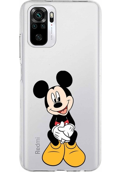 Xiaomi Redmi Note 10 Uyumlu Kapak Mickey Mouse Tasarımlı Şeffaf Silikon Kılıf Şeffaf