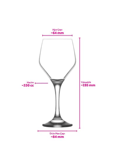 Lav Ella Cam Kırmızı Şarap Kadehi 6'lı 330 ml Ayaklı (Meşrubat Bardağı)