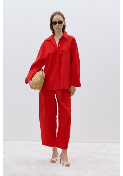 Suud Collection Kırmızı Klara Yıkamalı Poplin Gömlek