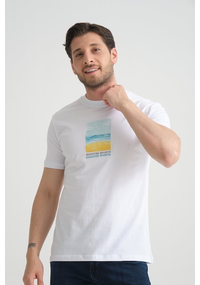 Shooter Sportwear Shooter Erkek T-shirt %100 Pamuk Minimalist Tasarım Regular Kalıp Baskılı Beyaz