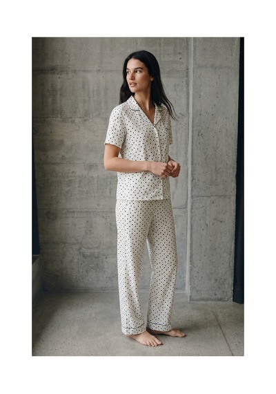 Fit Women V Yaka Düğmeli Casual Kar Beyaz Pijama Takımı