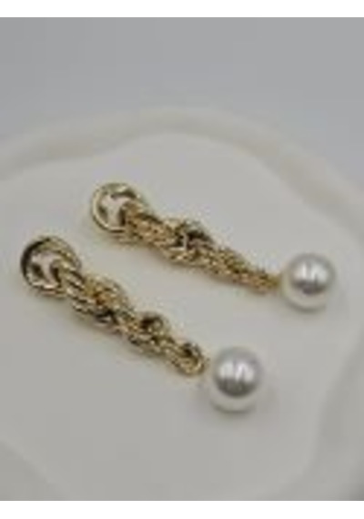 14k Mikron Altın Rodyum Kaplama Twist İnci Küpe Altın