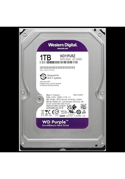 Wd Purple, Wd11purz, 3.5" 1tb, 64mb, 5400 Rpm, 7/24 Güvenlik, Hdd Türkiye Distribütörü li