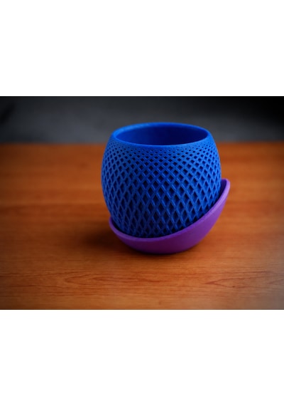 3d Baskı Küre Saksı - Kafes Dokulu İki Parçalı Dekoratif Saksı - Mavi-mor