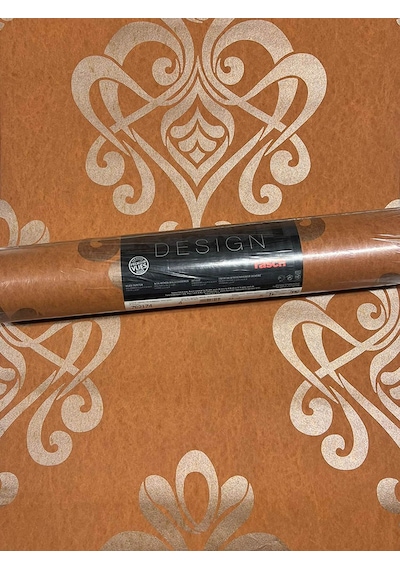 Turuncu Damaks Desen Dokulu Ucuz Duvar Kağıdı 762174 Çok Renkli