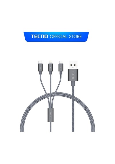 Tecno TCN31 3in1 Lightning Type-C Micro Çıkışlı Örgülü Şarj Kablo