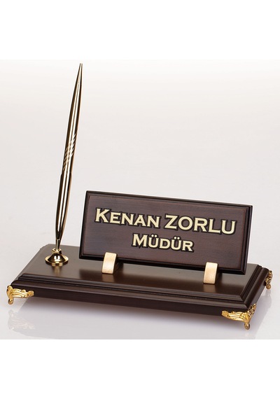 Metal Ayaklı Ahşap Masa İsimliği Ofis Masaüstü İsimlik