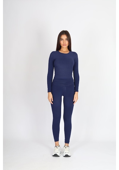 Soft&Basic Kadın Uzun Kollu Baskılı Bisiklet Yaka Lacivert Body Lacivert