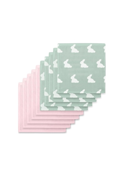 %100 Pamuk Müslin Bebek Ağız Bezi Paketi Mono Lapin Matcha Green & Innocent Pink 10 Lu Agzbez-10l-mhgınp Çok Renkli