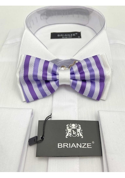Brianze Lila Çizgili Desen Papyon Lila