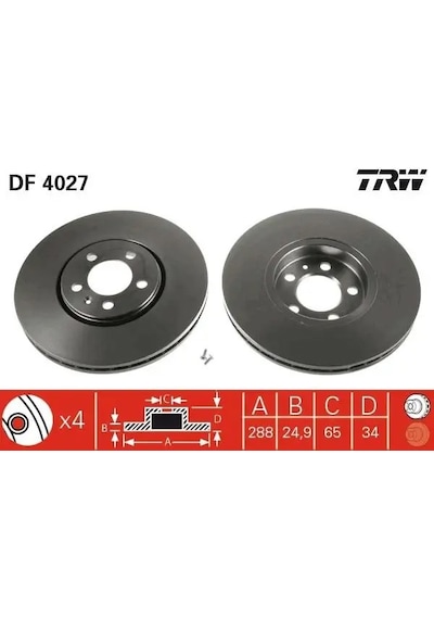 Audi A1 Fren Diski On 2011-2018 Trw Df4027 2adettir
