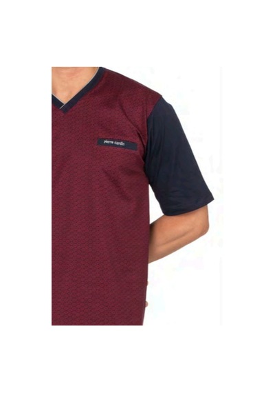 Pierre Cardin 6134 Erkek Kısa Kollu V Yaka 3'lü Jakarlı Pijama Takımı-bordo