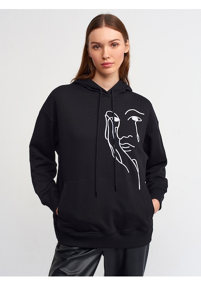 Dilvin Nakışlı Sweatshirt  Siyah