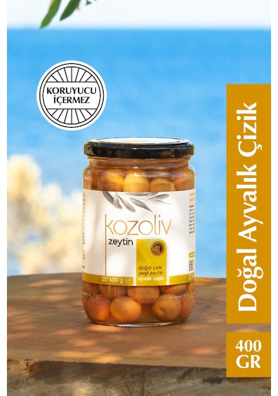 Kozoliv Doğal Ayvalık Çeşidi Çizik Yeşil Zeytin Cam 400 G