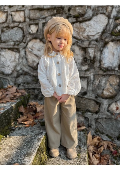 Noble Kids Kız Çocuk Gömlek Ve Gabardin Pantolon Takımı Ekru