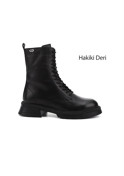 Gönderi(R) Gönderi R Siyah Fermuarlı Kalın Taban Hakiki Deri Postal Bot Siyah