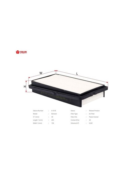 Sakura A1618 Hava Fıltresı.japon Accord Cb. Cc Ce 2.0 90 97 A1251c