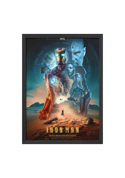 Iron Man Siyah Ahşap Çerçeveli Poster, Dekoratif Film Duvar Tablosu