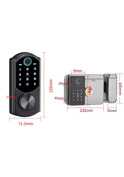 Ayssmart Dl01 Akıllı Kapı Kilidi Ip65 Dış Mekan Uyumlu Parmak Izi Şifre Kart Mobil Kontrol 12v Adaptör Ve Pilli Iki Taraflı Erişim Kontrol