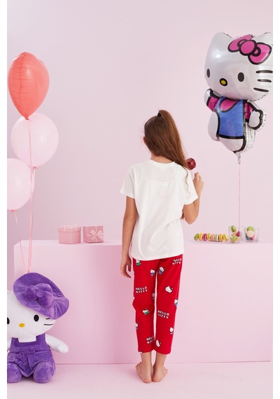 Siyah İnci Lisanslı %100 Pamuk Çok Renkli Bisklet Yaka Pijama Takım Beyaz