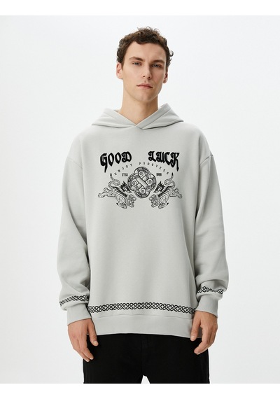 Koton Uzakdoğu Baskılı Hoodie Rahat Kesim Sloganlı Gri 4wam70399mk Gri
