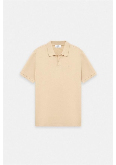 Süvari Bej Regular Düz Baskısız Pike Düğmeli Polo Yaka Tişört Ts1014000471-bj3