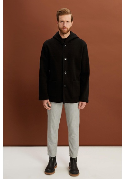 Alexandergardi Alexandergardı Kapüşonlu İçi Şardonlu Oversize Ceket E22-60700 Siyah