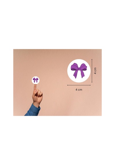 Mor Fiyonk Baskılı Etiket Lila Fiyonk Yuvarlak Mat Çıkartma Round Sticker 4 Cm 40 Adet Çok Renkli