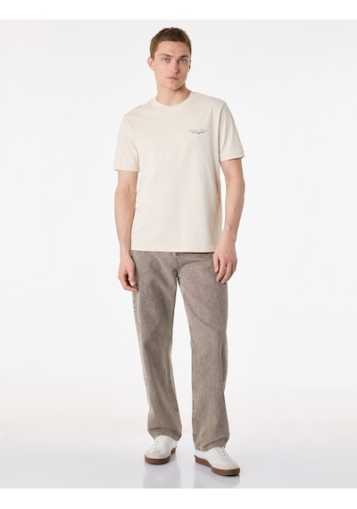 Koton Regular Fit Kısa Kollu Bisiklet Yaka Pamuklu Baskılı Tişört Bej 6sam10273mk Ekru