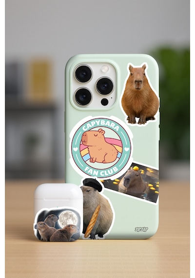 Capybara Kapibara Telefon Laptop Bullet Journal Yapışkanlı Folyo Sticker Paketi 21 Adet Çok Renkli