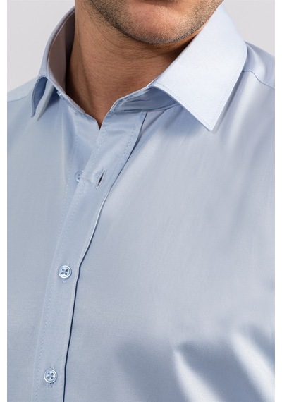 Tudors Modern Slim Fit Düz Saten Erkek Gömlek-23050 Mavi