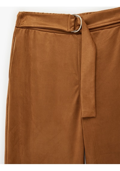 Koton Slim Fit Süet Görünümlü Kemer Detaylı Pantolon Deve Tüyü 6wak40157ek Taba