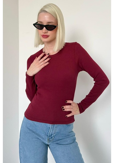 Madmext Bordo Bisiklet Yaka Slim Fit Kadın Body Mg2564 Bordo