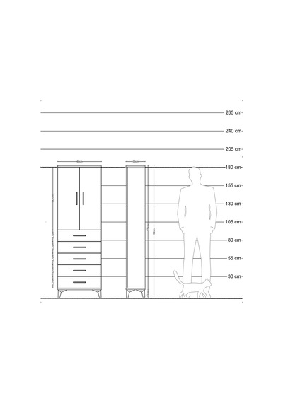 Arges Dolap Tek Raflı 5 Çekmeceli Tek Askılı 60x30x182 Aytaşı-çam Aytası