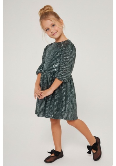 My Kids Wear Kız Çocuk Bayramlık Işıltılı Elbise 12533 Yeşil