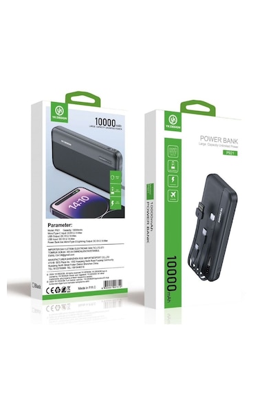 10000 Mah Micro Type-c Usb Lightning 4 Kablolu Hızlı Kablosuz Şarj Powerbank 4801 Diğer