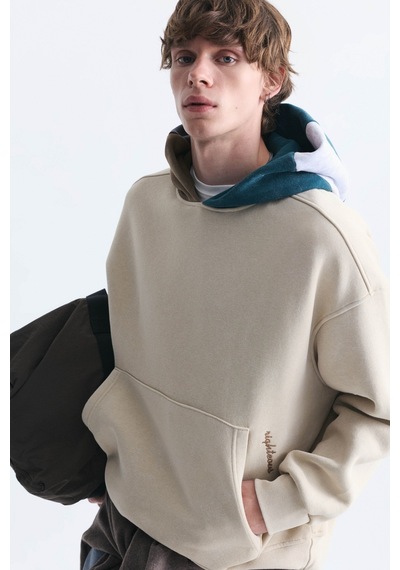 Vamos Boxy Fit Kapüşonlu Sweatshirt Bej